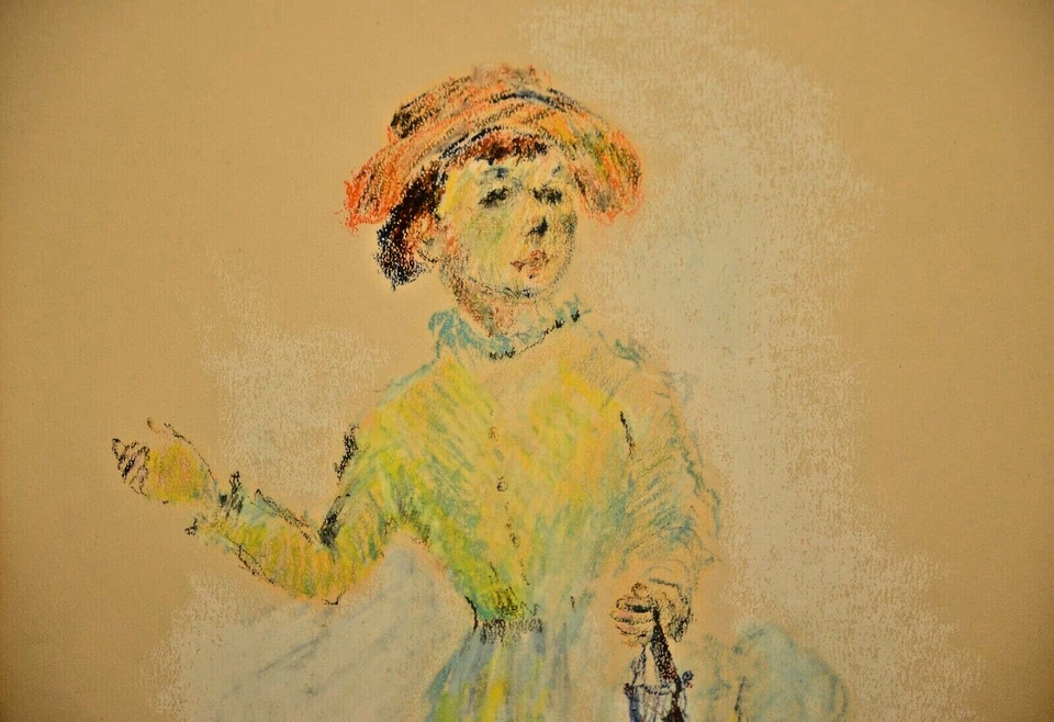 Pintura pastel retrato moda feminina vintage original assinada por Florence Kushner - Imagem 3 de 4