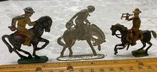 3 Miniature Lead FIGURES on HORSEBACK Vtg Toy FLAT 2.25" WWI  Greenfield Villag