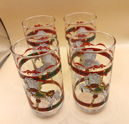 Vintage Libbey Karussell Pferd Gläser 4er Set groß Urlaub Saisonal - Bild 1 von 7