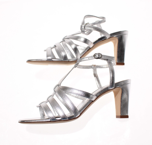 Manolo Blahnik NWB Riranhi Strappy Heeled Sandals Size 37.5 (US 7.5) in Silver - Picture 6 of 12