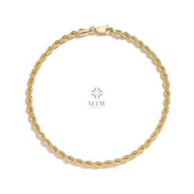 14K Gold Seil Kettenarmband, gedrehtes Seil Kettenarmband, Goldseilarmband