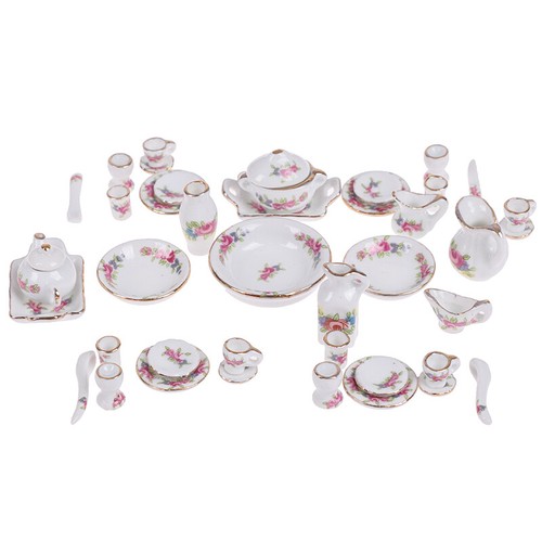 40Pcs/set Dollhouse 1:12 Scale Miniature Tableware Porcelain China Tea Cup Dish - Picture 9 of 12