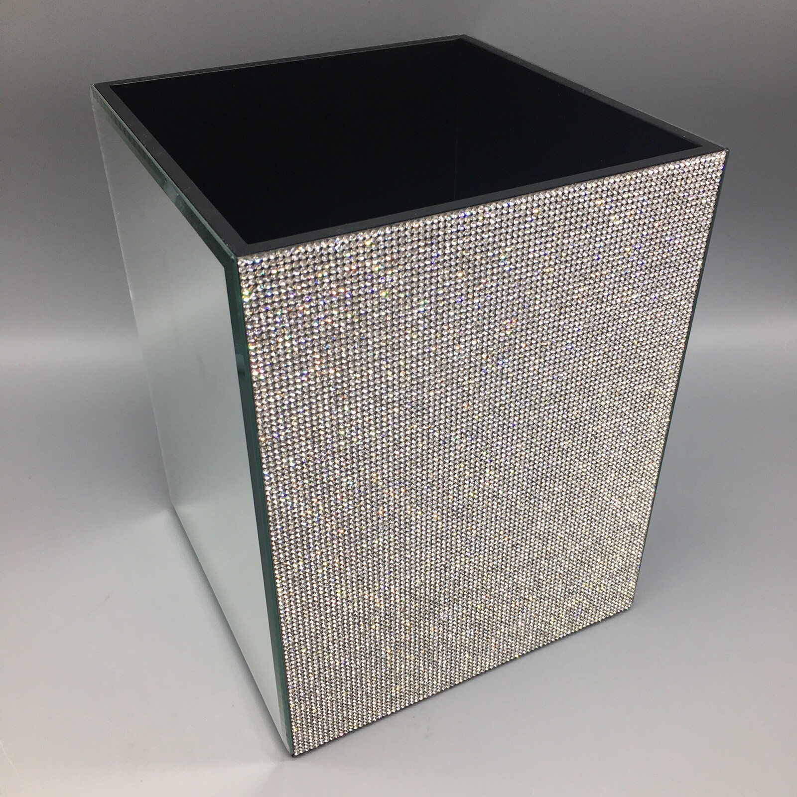 Bella Lux Mirror Rhinestone Crystal Wastebasket Trash Can Bathroom