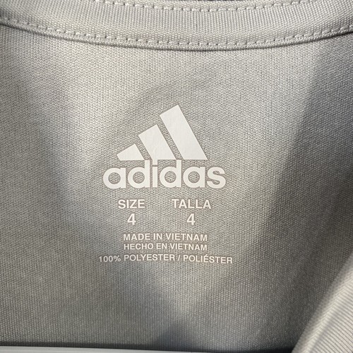 Adidas Boys Short Sleeve Technical Shirt Size 4 Gray Logo Mesh Sides 3 Stripes - Picture 5 of 5