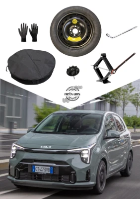 NETVANS Roue de secours Galette 15'' pour KIA PICANTO avec Cric Clé Sac Gants Vis 115/70