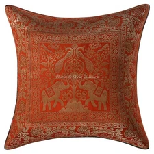 Indian Brocade Couch Throw Pillows Orange Brocade Elephant Cushion Cover