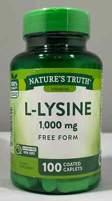 Nature's Truth L-Lysine 1,000 mg, 100 Coated Caplets, Free Form - EXP: 8/25