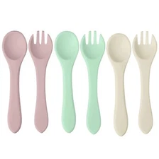 PandaEar Silicone Baby Spoon and Fork Set| 6 Pack First Stage Baby Self Feedi...