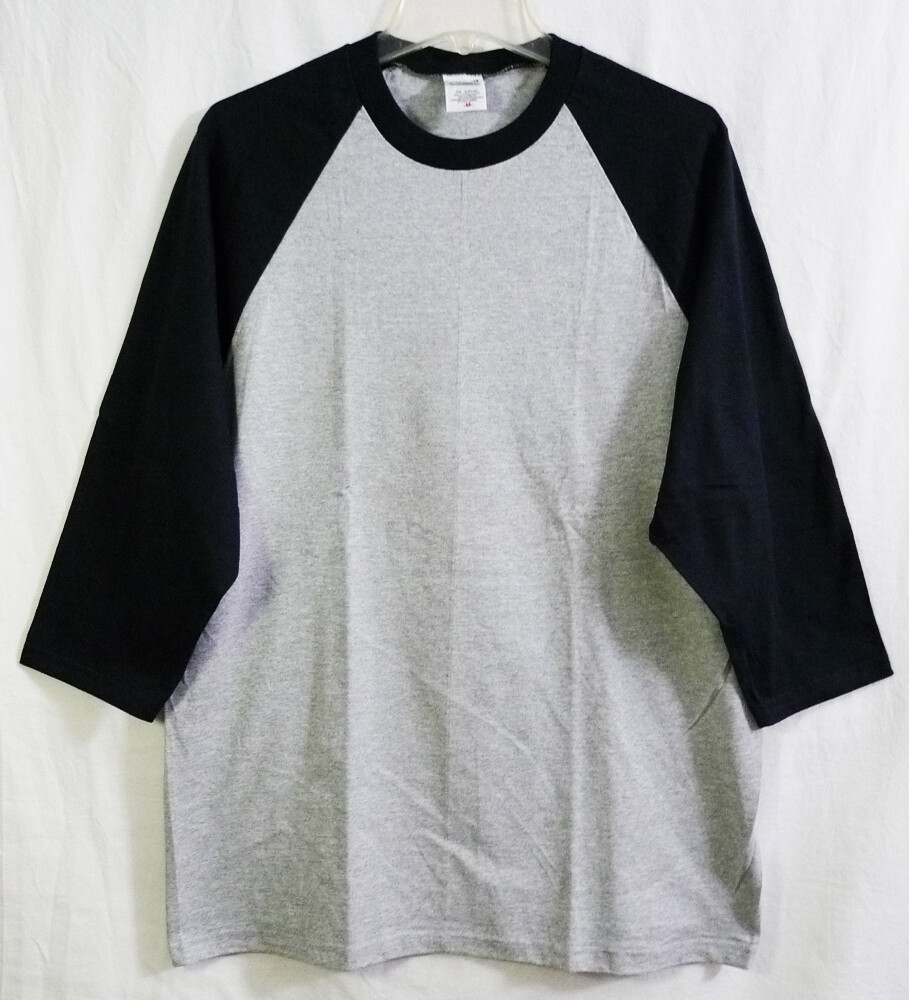 Anvil Heather Gray & Black 3/4 Sleeve Shirt size Medium