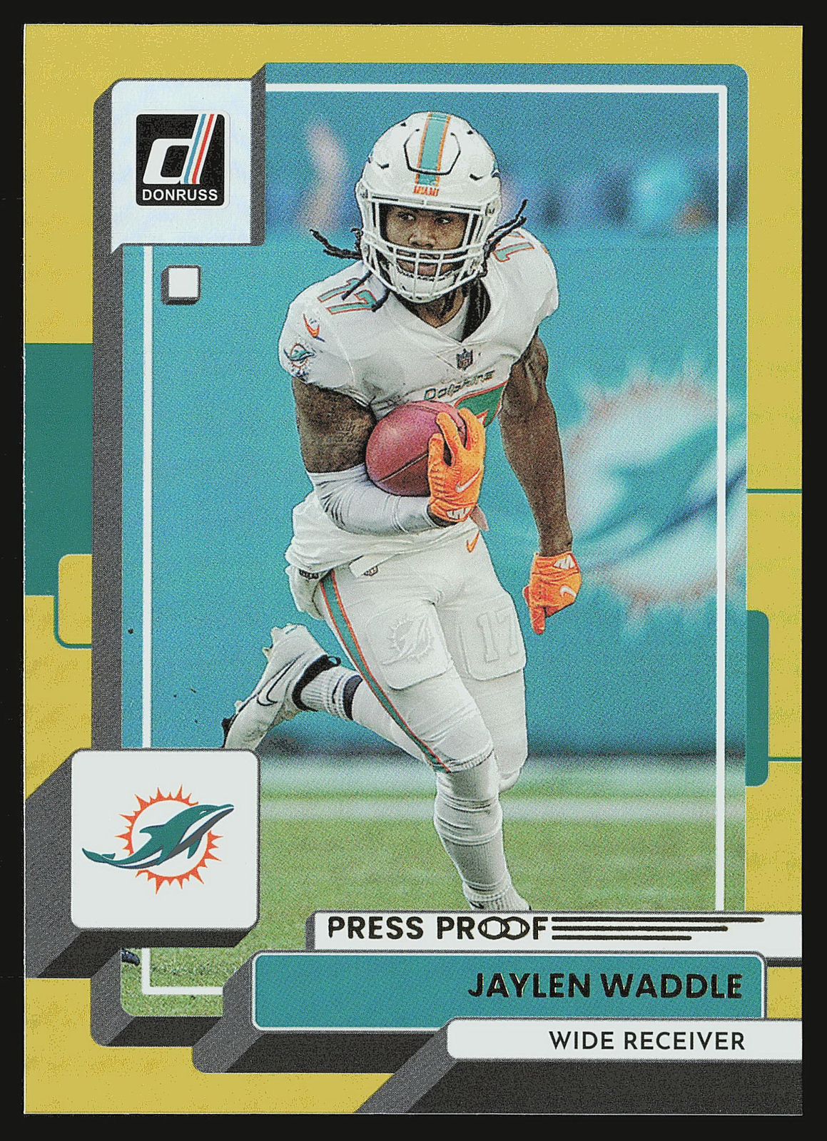 2022 Donruss #123 Jaylen Waddle Gold Premium Press Proof