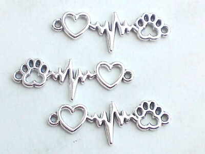 5x Verbinder Herzschlag Pfote Herz 34x12mm Anhänger Schmuck Liebe Deko Basteln