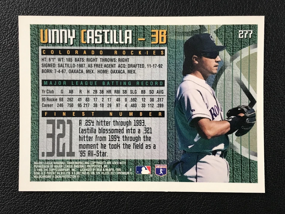 1995 Finest #277 Vinny Castilla Colorado Rockies - Image 2 of 2
