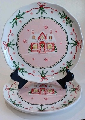 2 Potter's Studio Gingerbread House Dinner Plate Set Holiday  10.5'',  New 
