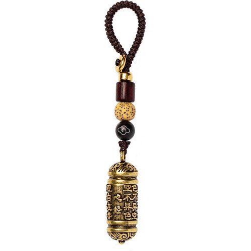 Vintage Hollow Brass Buddha Bottle Sutra Cylinder Pendant Car Keychain Ring_J - Picture 6 of 6