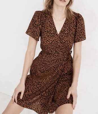 Madewell Painted Leopard Flutter Sleeve Wrap Mini Dress Size Medium