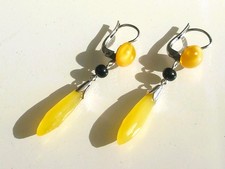 Boucles D'oreilles Clous Pendantes CZ Noir & Agate Verte Doré - Style Art Déco Léger