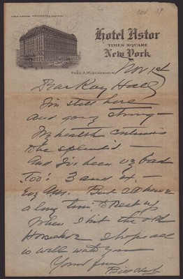 WILLIAM S. HART - AUTOGRAPH LETTER SIGNED 11/01/1934
