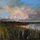 UKRAINE LANDSCAPE Oil painting contemporary 8x8 UKRAINE