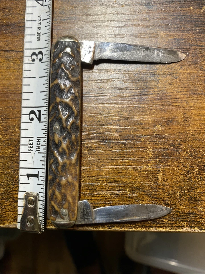 CUCHILLO VINTAGE CIERVO 1875-1900-ROGERS CUTLER TO HIS MAJESTY 2 HOJAS-estrella | Cruz Foto 2 de 4