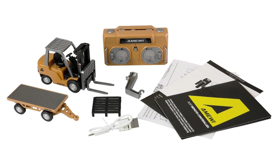 MINI-GABELSTAPLER AUS METALL MIT ANHÄNGER, PROPORTIONAL 8-KANAL 1:64 AMEWI 22745 - Bild 3 von 4