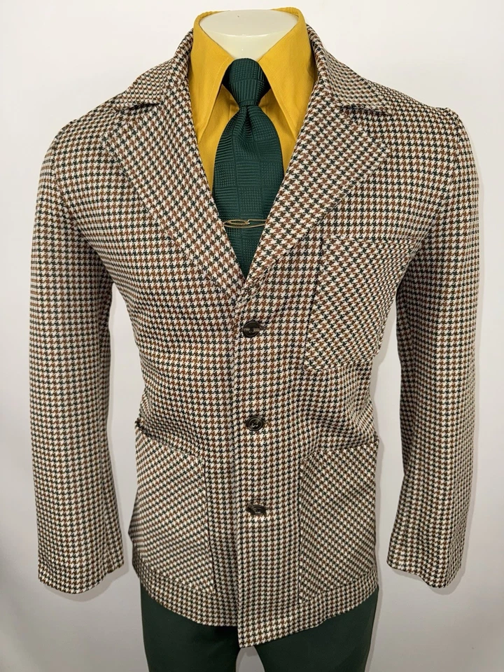 Vtg 60s 70s Leisure Suit Mens 42 Jacket Coat 32 31 Pants Bell Bottom Disco MCM - Image 4 of 4