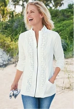 Soft Surroundings Eyelit Full Zip Light Jacket (XL) White Lace City Sleek Beachy