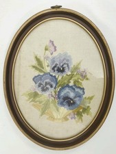 Early  mid 20th century hand-embroidered decorative needlework Floral Oval Frame