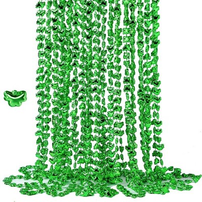 12 Pcs St. Patrick Shamrock Bead Necklaces, Green Clover Bead Necklace for St. P