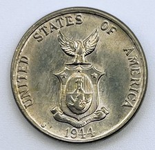 1944 S Philippines 5 Centavos KM#180a UNC Uncirculated Nickel Brass Coin USA
