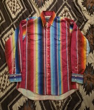 Vtg 90s Wrangler Long Sleeve Button Up Shirt Vertical Stripe Rodeo Mens 16.5-34