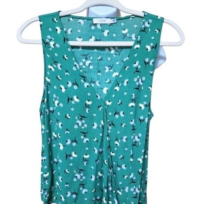 LUSH Green Floral Sleeveless V Neck Knot Front Tank Top Women's Size L