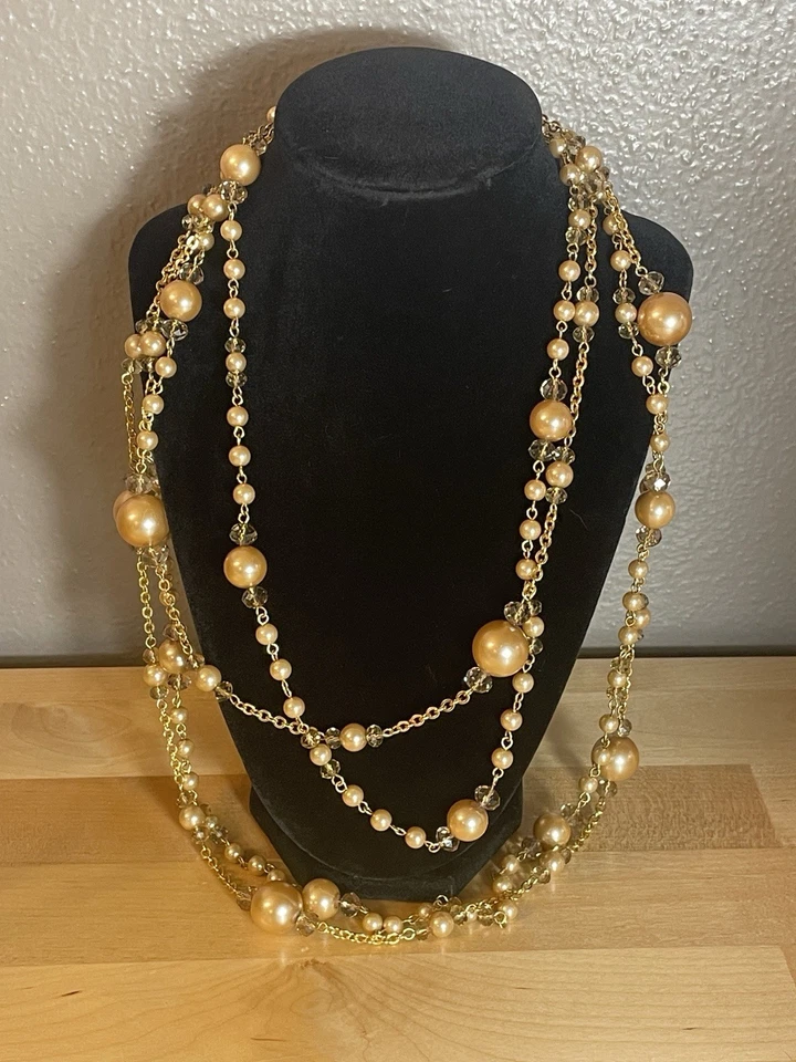 "Collar Premier Jewelry longitud ópera champán perlas y cuentas de cristal 27""" Foto 2 de 4