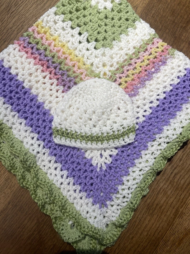 Manta afgana bebé ganchillo hecha a mano rosa y gris hecha en Estados Unidos ENVÍO GRATUITO Foto 3 de 4