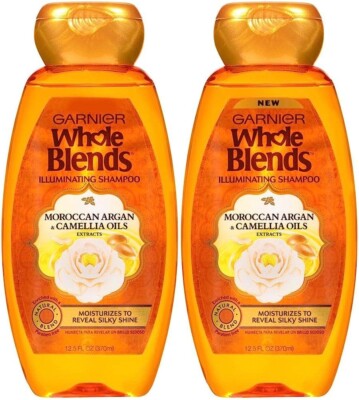 2 PK Garnier Whole Blends Illuminating Shampoo w Moroccan Argan & Camellia Oils