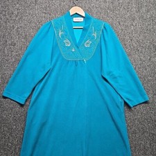 Vintage 80s Vanity Fair Velour Robe Housecoat Teal Jewel Tone Medium USA READ