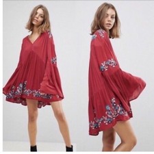 NWT Free People  Embroidered Te Amo Mini Dress Red Combo SZ S 