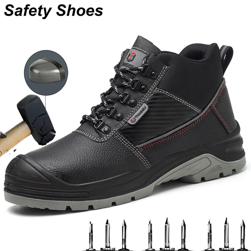 Men's black Steel Toe Work Boots Construction Waterproof Leather Safety