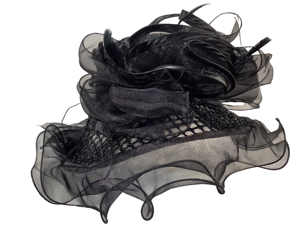 Large BowFeathers Wide Brim Church Hat LARGE BRIM BOW FEATHER DETAIL CHURCH HAT MEZ2345 > Dressy  main image 2