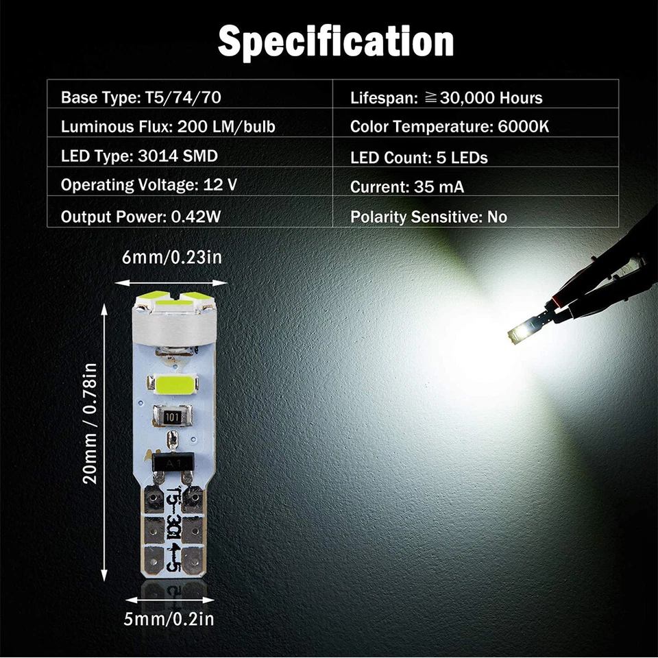 1 X White LED Instrument Panel Light Bulb for 1985-2000 Chrysler Cirrus Daytona - Image 2 of 4