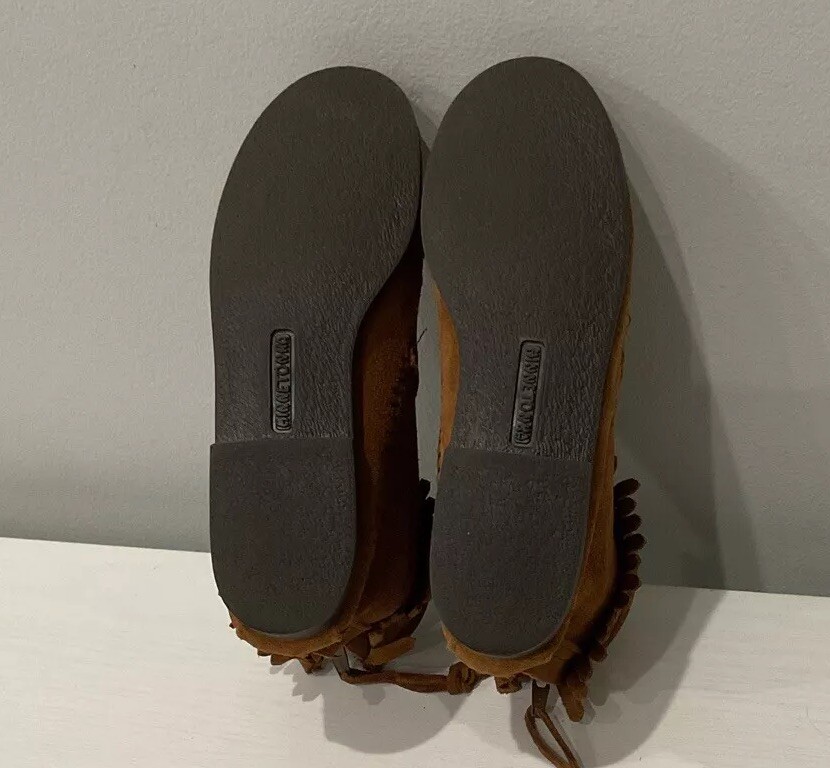 SAOLA Stivaletti Minnetonka 213598 bambina taglia 3 scamosciati frange marrone suola rigida mocassino