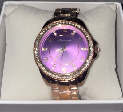 Elegant Crystal Bezel Watch With Purple Lavender Dial By Jeanneret Rosetta Li