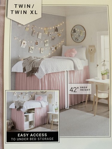 Rachel Zoe BED SKIRT Sheet Bunk LOFT DORM TWIN Pink Conceal Bedroom Storage