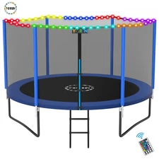KIDS OUTDOOR TRAMPOLINE for 2-3 Kids, 8 FT with Enclosure Net, Ladder, Light
