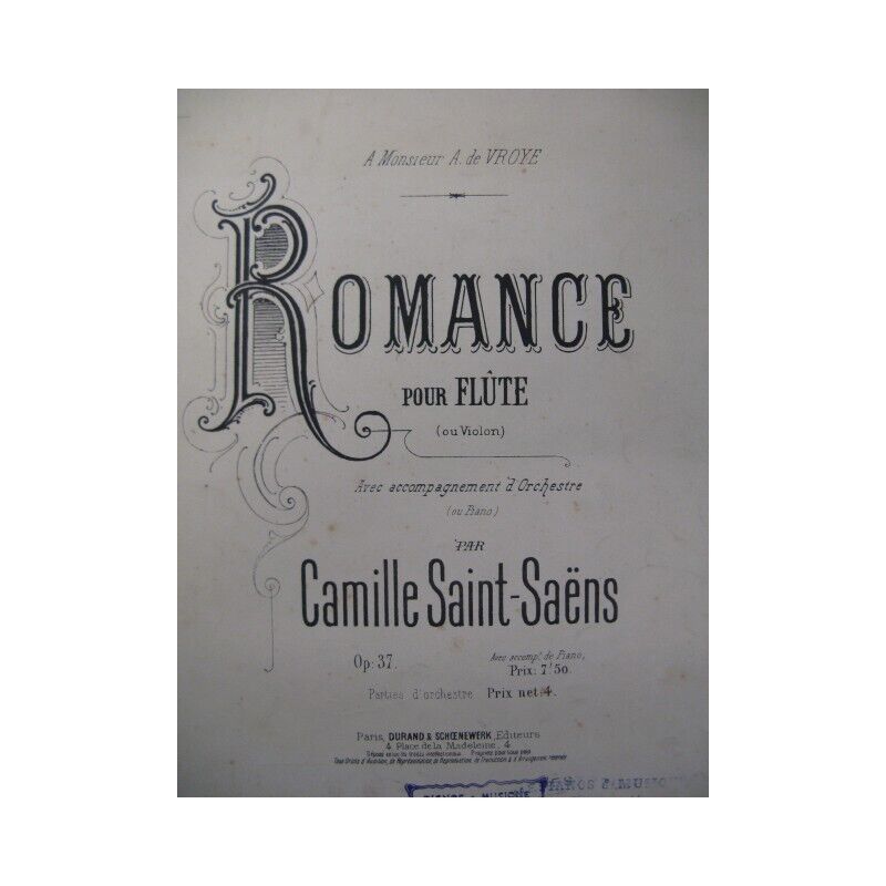 Romance, Op.36 – Camille Saint-Saëns Sheet music for Piano, Flute