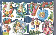 Vintage Lithograph Paper Scraps Images LOVE ROMANCE HEARTS printed England