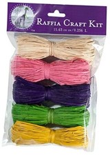 40525 Raffia 16 cu In. 5 Pack Natural, Pink, Purple, Grass Green, Yellow