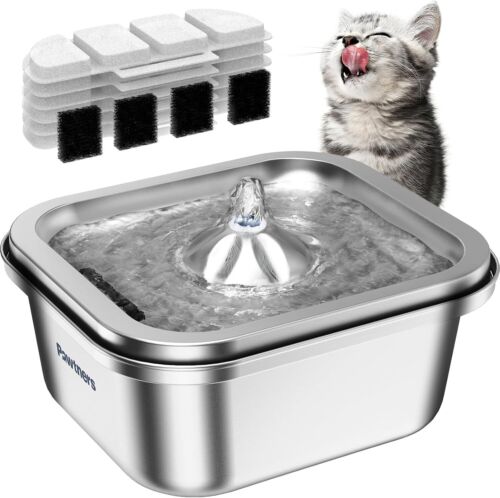 4L Cat Water Fountain Stainless Steel Pet Automatic Drinking Dispenser Bowl US