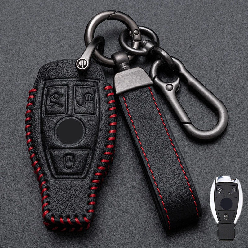 Genuine Leather Car Key Fob Case Cover For Mercedes Benz A B C E S G GLA GLC GLE Foto 4 de 4
