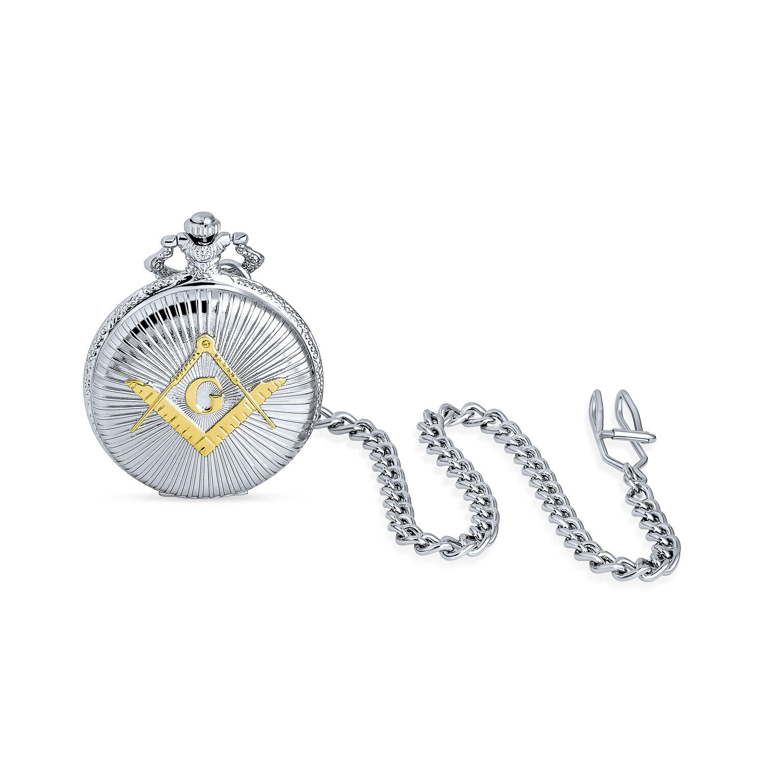 Men Two Tone Freemason Masonic Compass Pocket Watch Silver Gold Plated