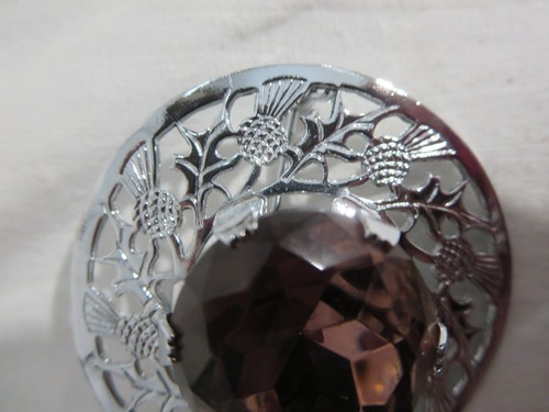 Vintage Mizpah Purple Glass Rhodium Thistle Filigree Brooch Pin Silver Tone - Picture 4 of 5